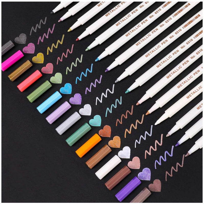 Dyvicl Metallic Marker Pens - 15 Colors Hard Fine Tip Metallic Markers for Black Paper  Adult Coloring  Card Making  Rock Painting  Scrapbooking Crafts  DIY Photo Album